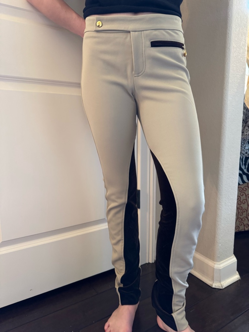 Beige Pant with Velvet Patching Riding Style Legging